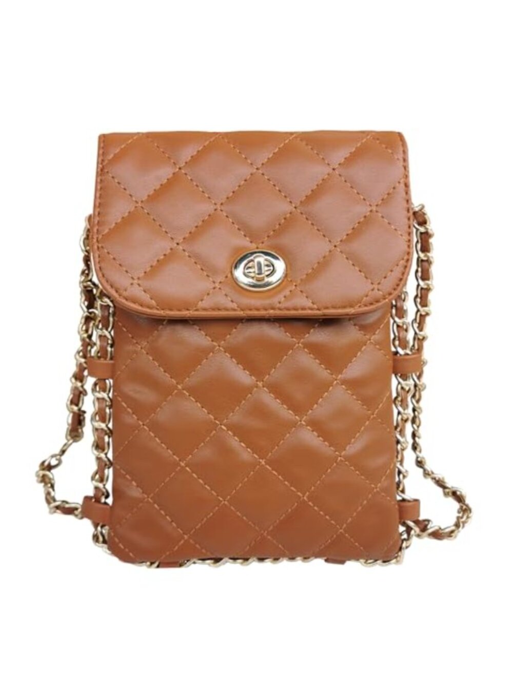 Quilted Vegan Leather Crossbody Phone Bag Chain Strap Women